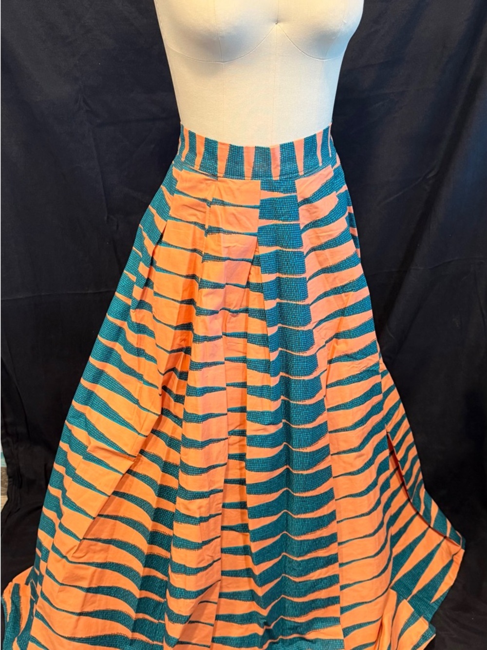 Francis and Benedict Teal and Orange Striped Maxi Skirt